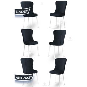Canisa Tita Serisi 6 Adet Antrasit 1. Sınıf Babyface Kumaş Metal Beyaz Ayaklı Yemek Odası Sandalyesi