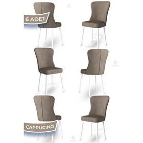Canisa Tita Serisi 6 Adet Cappucino 1. Sınıf Babyface Kumaş Metal Beyaz Ayaklı Yemek Odası Sandalyesi