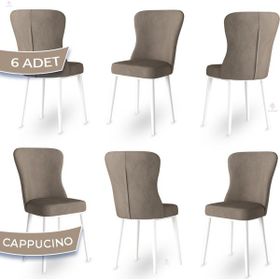 Canisa Tita Serisi 6 Adet Cappucino 1. Sınıf Babyface Kumaş Metal Beyaz Ayaklı Yemek Odası Sandalyesi