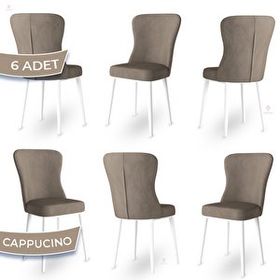Canisa Tita Serisi 6 Adet Cappucino 1. Sınıf Babyface Kumaş Metal Beyaz Ayaklı Yemek Odası Sandalyesi