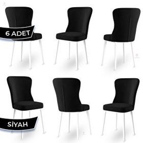 Canisa Tita Serisi 6 Adet Siyah 1. Sınıf Babyface Kumaş Metal Beyaz Ayaklı Yemek Odası Sandalyesi