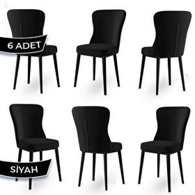 Canisa Tita Serisi 6 Adet Siyah 1. Sınıf Babyface Kumaş Metal Siyah Ayaklı Yemek Odası Sandalyesi