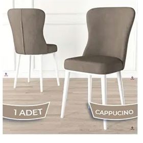 Canisa Tita Serisi Cappucino 1. Sınıf Babyface Kumaş Metal Beyaz Ayaklı Yemek Odası Sandalyesi