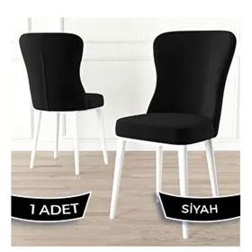 Canisa Tita Serisi Siyah 1. Sınıf Babyface Kumaş Metal Beyaz Ayaklı Yemek Odası Sandalyesi