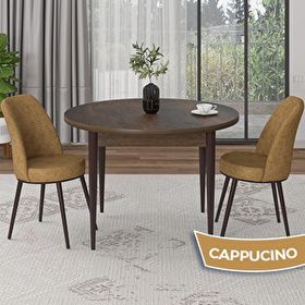 Canisa Tor Serisi Yuvarlak Barok Ahşap Desen Mutfak Masası Takımı ve 2 Cappucino Sandalye