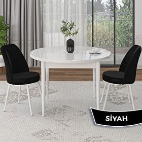 Canisa Tor Serisi Yuvarlak Beyaz Mutfak Masası Takımı ve 2 Siyah Sandalye