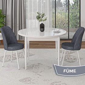 Canisa Tor Serisi Yuvarlak Mutfak Masa Takımı Beyaz Masa ve 2 Füme Sandalye
