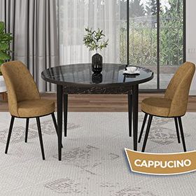 Canisa Tor Serisi Yuvarlak Siyah Mermer Desen Mutfak Masası Takımı ve 2 Cappucino Sandalye