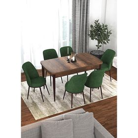 Canisa Via Serisi Barok Ahşap Desen Masa 80x132 cm Açılabilir 6 Sandalye Su Yeşili Mutfak Masa Takımı