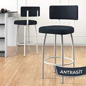 Canisa Wosa Serisi 2 Adet Antrasit 1. Sınıf Babyface Kumaş Beyaz Metal Ayaklı Bar Sandalyesi