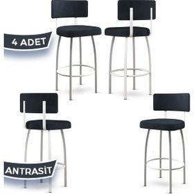 Canisa Wosa Serisi 4 Adet Antrasit 1. Sınıf Babyface Kumaş Beyaz Metal Ayaklı Bar Sandalyesi