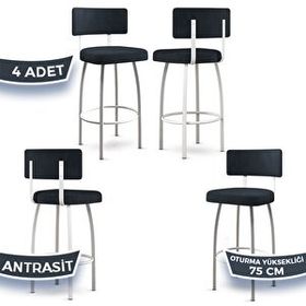 Canisa Wosa Serisi 4 Adet Antrasit 1. Sınıf Babyface Kumaş Beyaz Metal Ayaklı Bar Sandalyesi