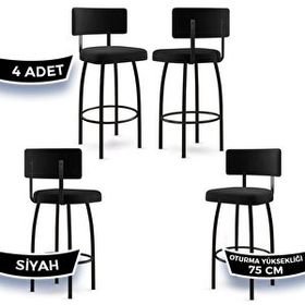 Canisa Wosa Serisi 4 Adet Antrasit 1. Sınıf Babyface Kumaş Siyah Metal Ayaklı Bar Sandalyesi