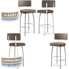 Canisa Wosa Serisi 4 Adet Cappucino 1. Sınıf Babyface Kumaş Beyaz Metal Ayaklı Bar Sandalyesi