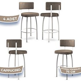 Canisa Wosa Serisi 4 Adet Cappucino 1. Sınıf Babyface Kumaş Beyaz Metal Ayaklı Bar Sandalyesi
