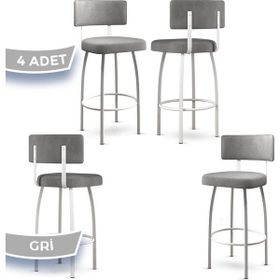 Canisa Wosa Serisi 4 Adet Gri 1. Sınıf Babyface Kumaş Beyaz Metal Ayaklı Bar Sandalyesi