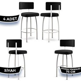 Canisa Wosa Serisi 4 Adet Siyah 1. Sınıf Babyface Kumaş Beyaz Metal Ayaklı Bar Sandalyesi