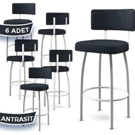 Canisa Wosa Serisi 6 Adet Antrasit 1. Sınıf Babyface Kumaş Beyaz Metal Ayaklı Bar Sandalyesi