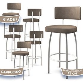 Canisa Wosa Serisi 6 Adet Cappucino 1. Sınıf Babyface Kumaş Beyaz Metal Ayaklı Bar Sandalyesi
