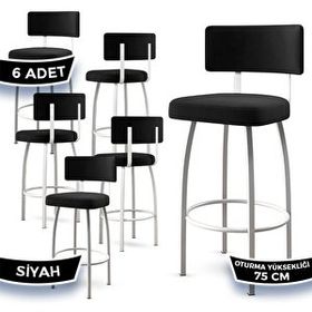 Canisa Wosa Serisi 6 Adet Siyah 1. Sınıf Babyface Kumaş Beyaz Metal Ayaklı Bar Sandalyesi