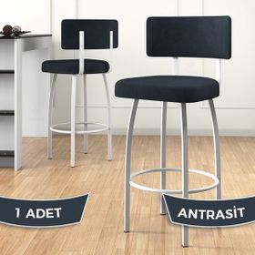 Canisa Wosa Serisi Antrasit 1. Sınıf Babyface Kumaş Beyaz Metal Ayaklı Bar Sandalyesi