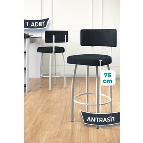 Canisa Wosa Serisi Antrasit 1. Sınıf Babyface Kumaş Beyaz Metal Ayaklı Bar Sandalyesi