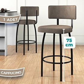 Canisa Wosa Serisi Cappucino 1. Sınıf Babyface Kumaş Siyah Metal Ayaklı Bar Sandalyesi