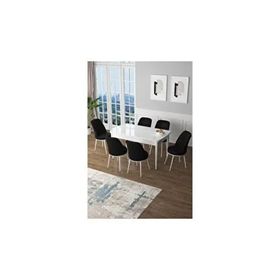 Canisa Zen Serisi Beyaz Masa MDF 80x132 cm Açılabilir 6 Sandalye Siyah Mutfak Masa Takımı