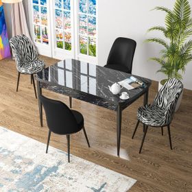 Canisa Zen Serisi Siyah Mermer Desen MDF 80x132 Açılabilir Mutfak Masası Takımı Siyah 4 Sandalye