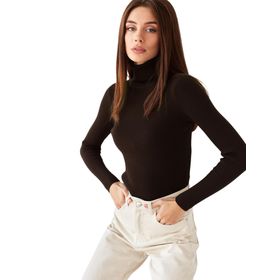 Canli4Y High Neck Top Kahve Uzun Kollu Balıkçı Yaka Kadın Kazak