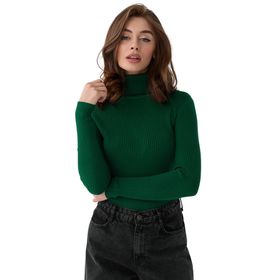 Canli4Y High Neck Top Koyu Yeşil Uzun Kollu Balıkçı Yaka Kadın Kazak