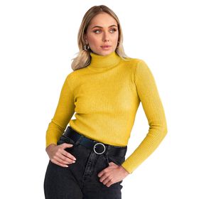 Canli4Y High Neck Top Sarı Uzun Kollu Balıkçı Yaka Kadın Kazak