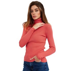 Canli4Y High Neck Top Wassermelonenrot Uzun Kollu Balıkçı Yaka Kadın Kazak