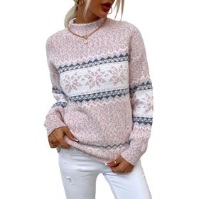 Canli4Y Mery Christmas Pembe-2 Uzun Kollu Kadın Kazak