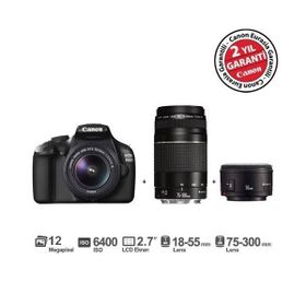 Canon EOS 1100D 18-55mm + 75-300mm + 50mm Lens DSLR Fotoğraf Makinesi