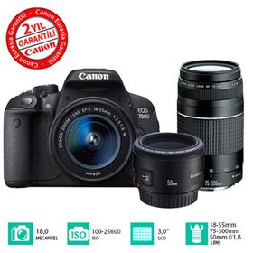 Canon EOS 700D 18-55mm + 75-300mm Lens DSLR Fotoğraf Makinesi