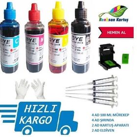 Canon Pixma E204 Uyumlu 4x100 ml Kartuş Dolum Mürekkep Seti