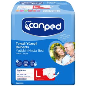 Canped Bel Bantlı Tekstil Yüzey Large-Büyük Boy 14 Adet Yetişkin Hasta Bezi