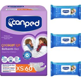 Canped Belbantlı Xs 60 Adet Hasta Bezi + 3 Paket Vücut Temizleme Mendili