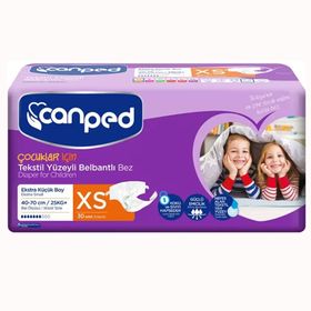 Canped Çocuklar İçin Bel Bantlı Tekstil Yüzeyli 30 Adet XS Hasta Bezi