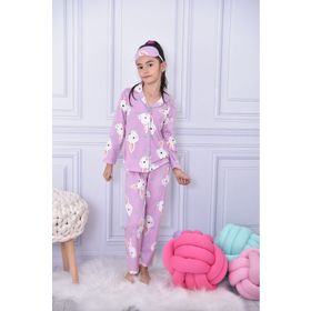 Cansın Mini 17088 Koyu Pembe Tavşanlı Puantiyeli Kız Çocuk Pijama Takımı