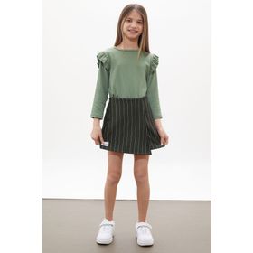 Cansın Mini 18269 Haki Çizgili Şort Etekli Volanlı Badili Kız Çocuk Takım