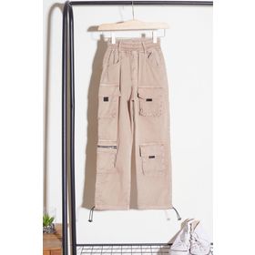Cansın Mini 18537 Bej Kargo Cepli Paçası Lastikli Erkek Çocuk Jean Pantolon