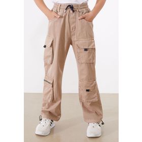Cansın Mini 18537 Bej Kargo Cepli Paçası Lastikli Erkek Çocuk Jean Pantolon