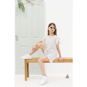 Cansın Mini 18555 Beyaz Puantiyeli Fırfırlı Bluzlu Şortlu Kız Çocuk Takım