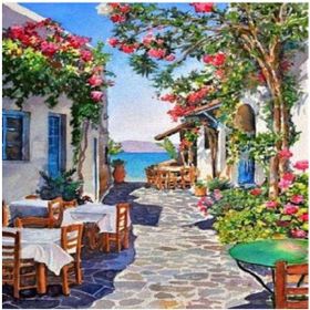 Canvas Hobby 40 x 50 cm Bodrum Taş Sokağı Kasnaklı Sayılarla Boyama Seti Duvar Sticker