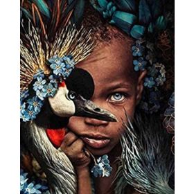 Canvas Hobby Afrikalı Çocuk ve Kuş Kasnaklı 70 x 90 cm Sayılarla Boyama Seti