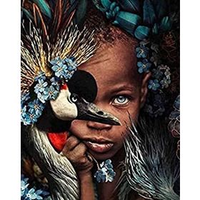 Canvas Hobby Afrikalı Çocuk ve Kuş Kasnaklı Rulo 50 x 65 cm Sayılarla Boyama Seti