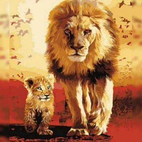Canvas Hobby Baba Oğul Aslan 50 x 65 cm Kasnaklı Sayılarla Boyama Seti