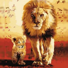 Canvas Hobby Baba Oğul Aslan Kasnaklı 100 x 140 cm Sayılarla Boyama Seti
